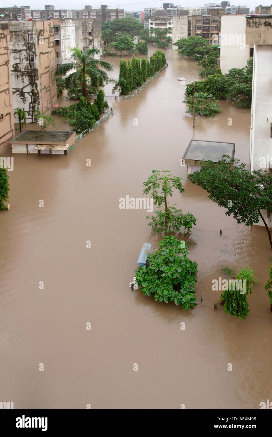Street full of water turned into lake due to heavy monsoon world record rain in Kalyan Bombay now Mumbai India Stock Photo