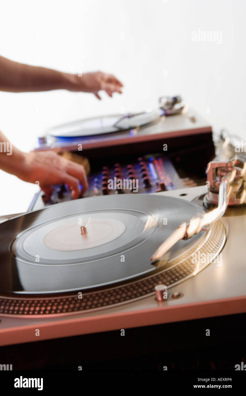 Person mixing sound from records Stock Photo