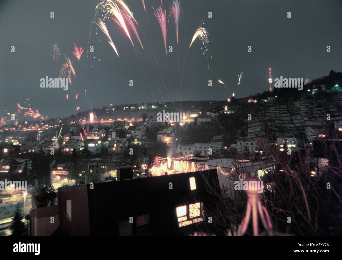 Fireworks on New Years Eve in Stuttgart Germany Stock Photo Alamy