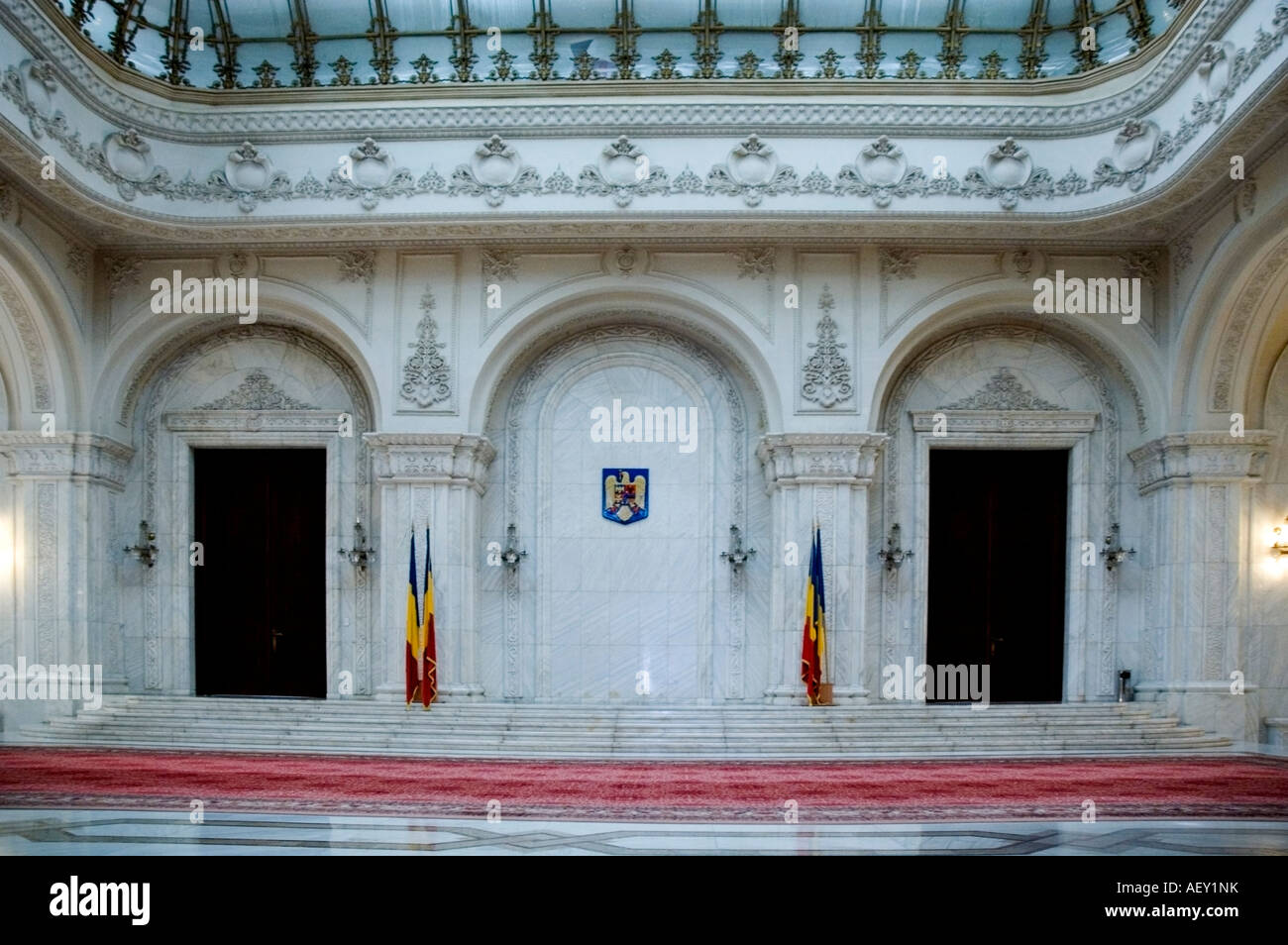 Inside Parliament Palace, People Palace the Main Hall, first floor, Bucharest, Romania, Europe, EU Stock Photo