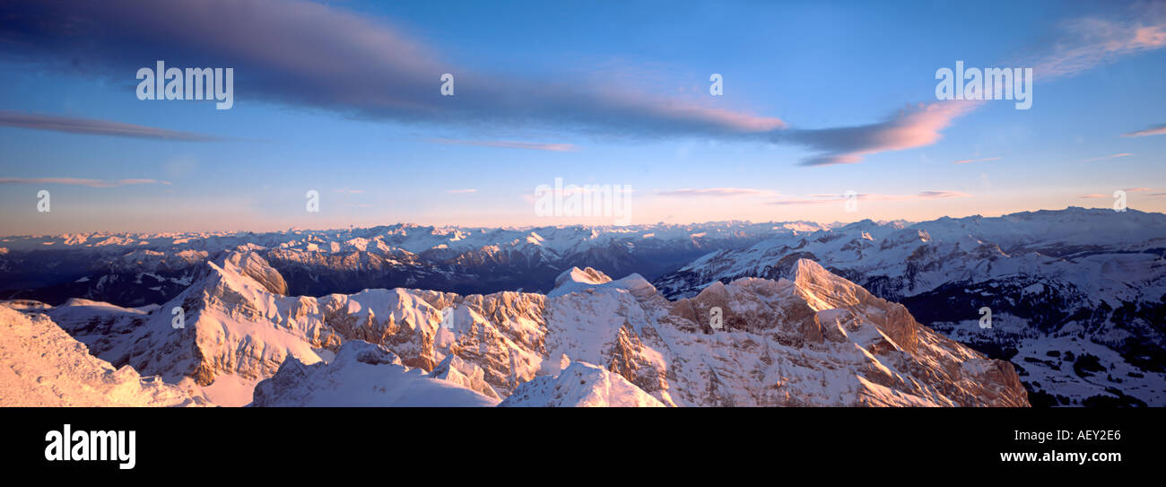 Switzerland Appenzell Panoramic view from Saentis Stock Photo