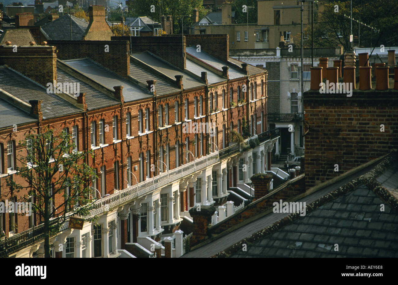 Terraced houses of Avonmore Road West Kensington London W14 England