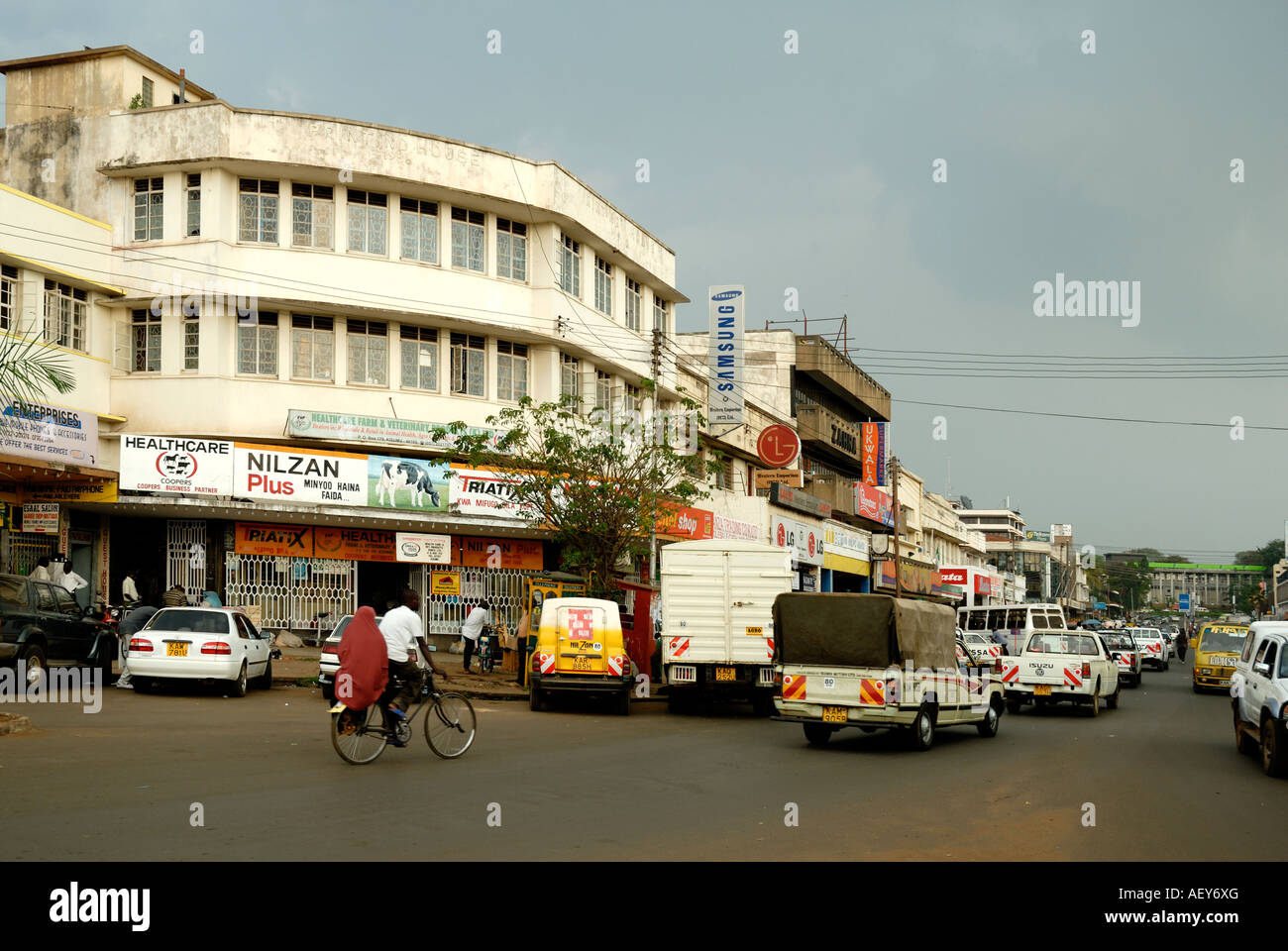 Traffic on the busy main shopping street of Kisumu Kenya East Africa