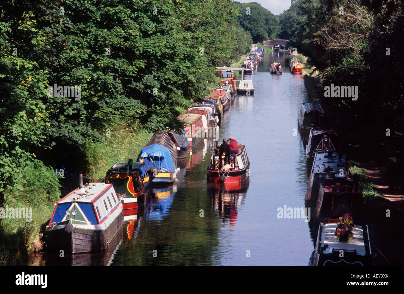 Narrowboats on the Shropshire Union Canal at Brewood, Staffordshire, England Stock Photo