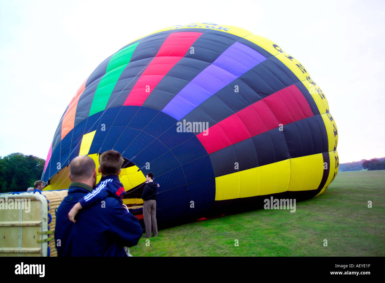 Hot air balloon being inflated Stock Photo