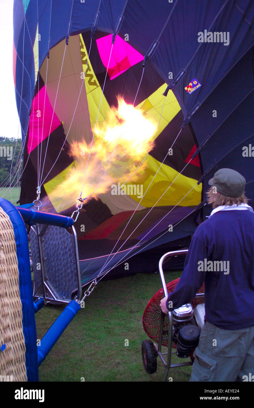 Hot air balloon being inflated Stock Photo