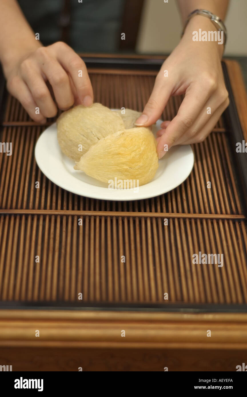 Raw birds nest for birds nest soup a delicacy in South East Asia Stock