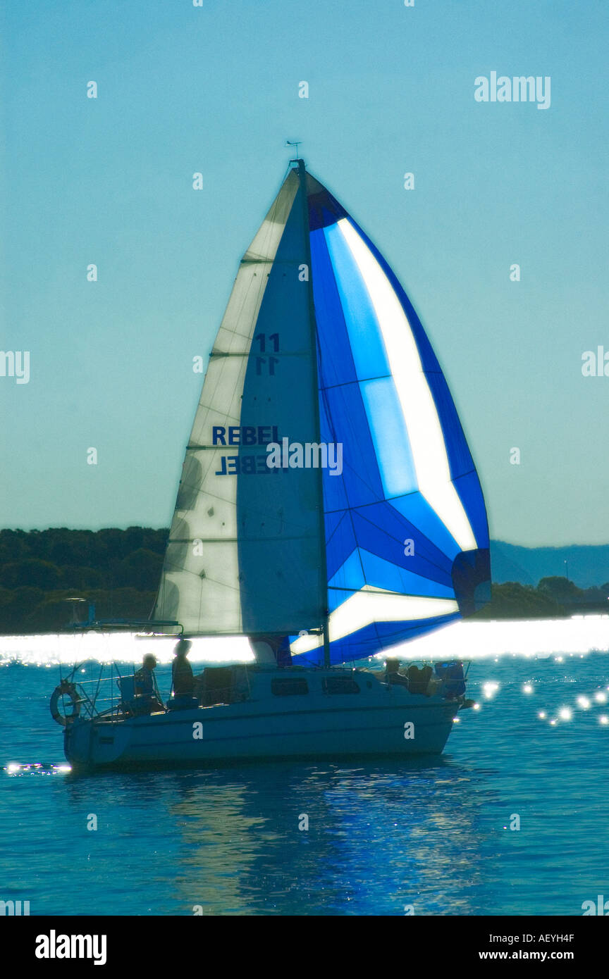 small yacht under sail Stock Photo Alamy