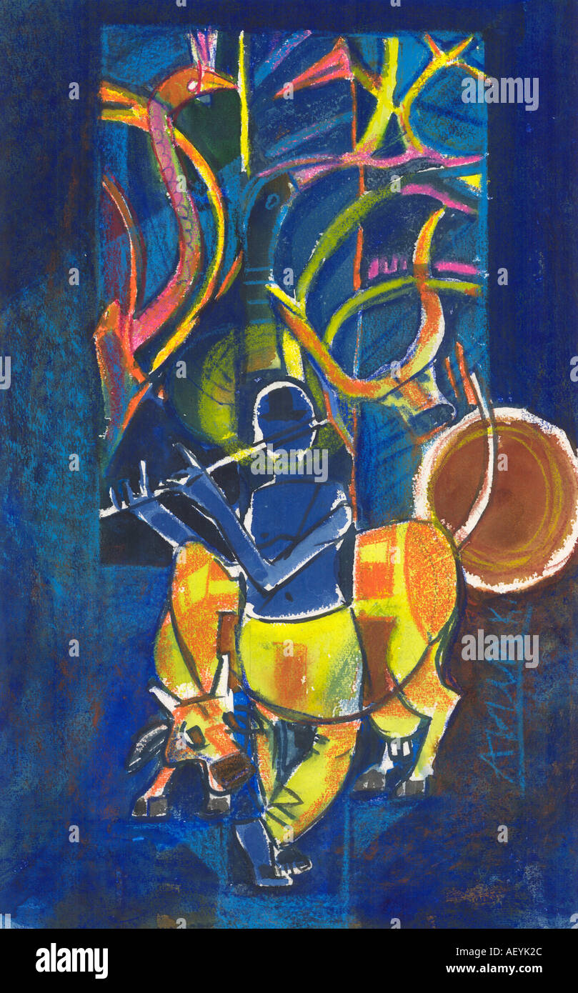 AKM71157 Acrylic color on paper lord krishna Artist Arun K Mishra Dinodia Stock Photo
