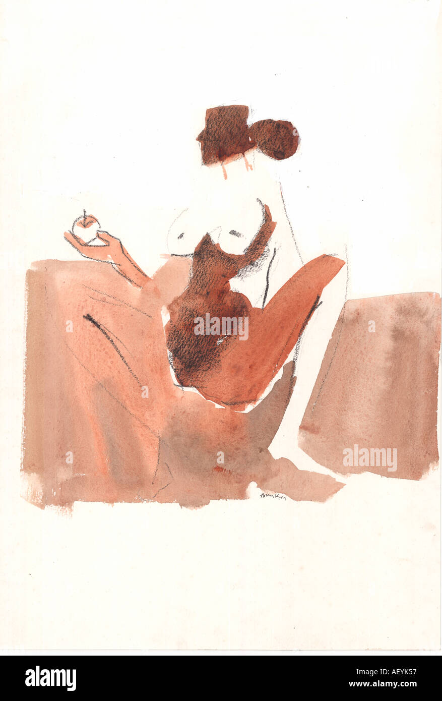 Painting acrylic color on paper Kama Sutra Series Lovers in an Intimate pose Stock Photo