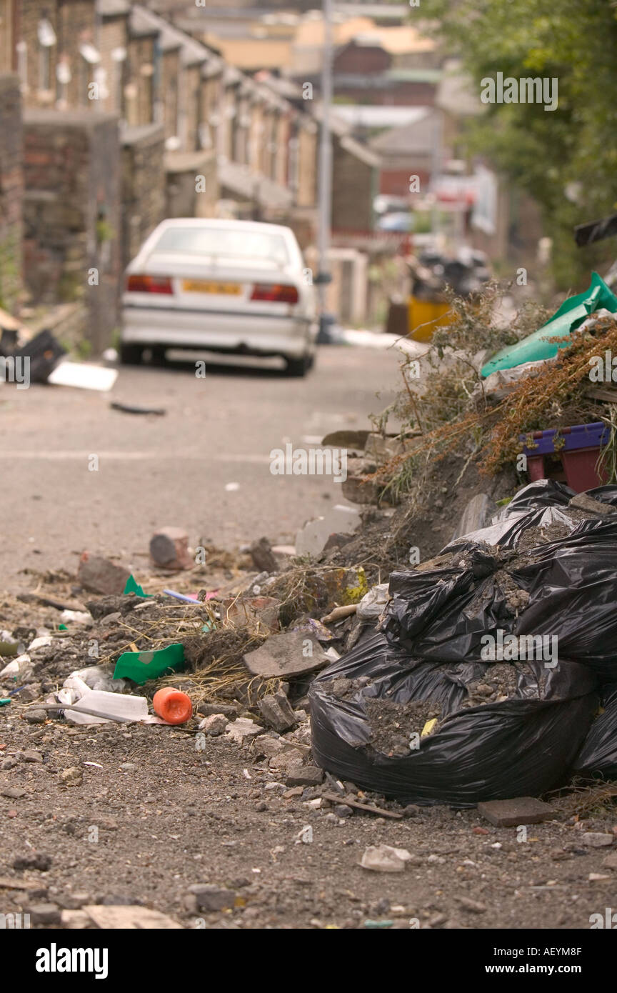 rubbish dumped in an Asian area of terraced housing in Bradford