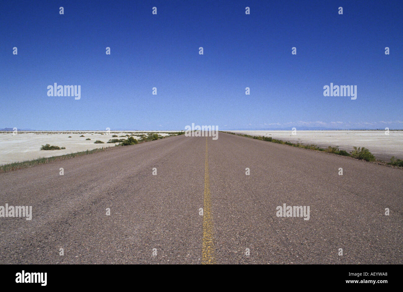 Utah Bonneville Salt Flat empty paved road Stock Photo