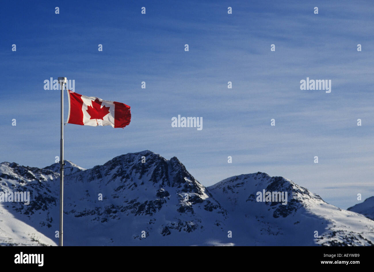 Canada British Columbia Canadian Flag at Whistler Blackcoumb ski snowboard resort Stock Photo