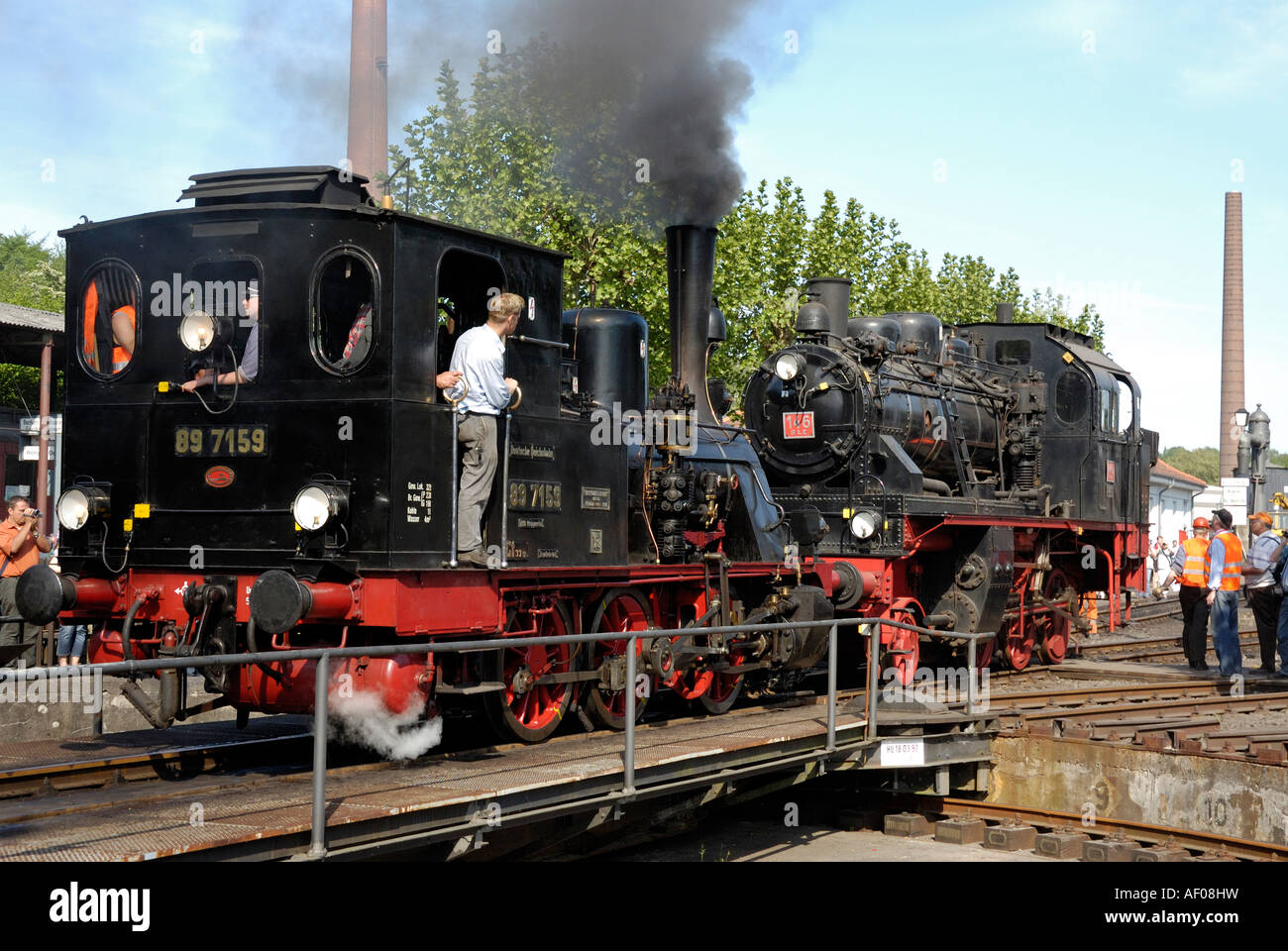 Steam leaving turntable at Bochum Railway museum Germany