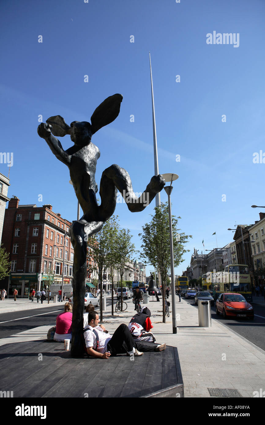 Statue in O'Connell Street, Dublin by sculptor Barry Flanagan Stock Photo