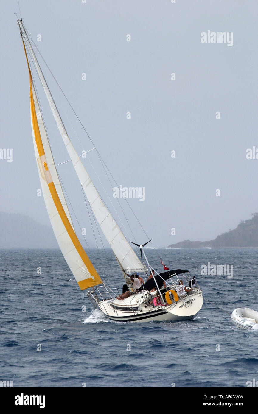 Sailboat Gypsy Spirit II sailing off St John US Virgin Islands Stock
