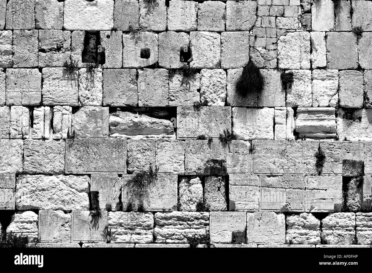 black and white cut out of the wailing western wall jerusalem israel Stock Photo