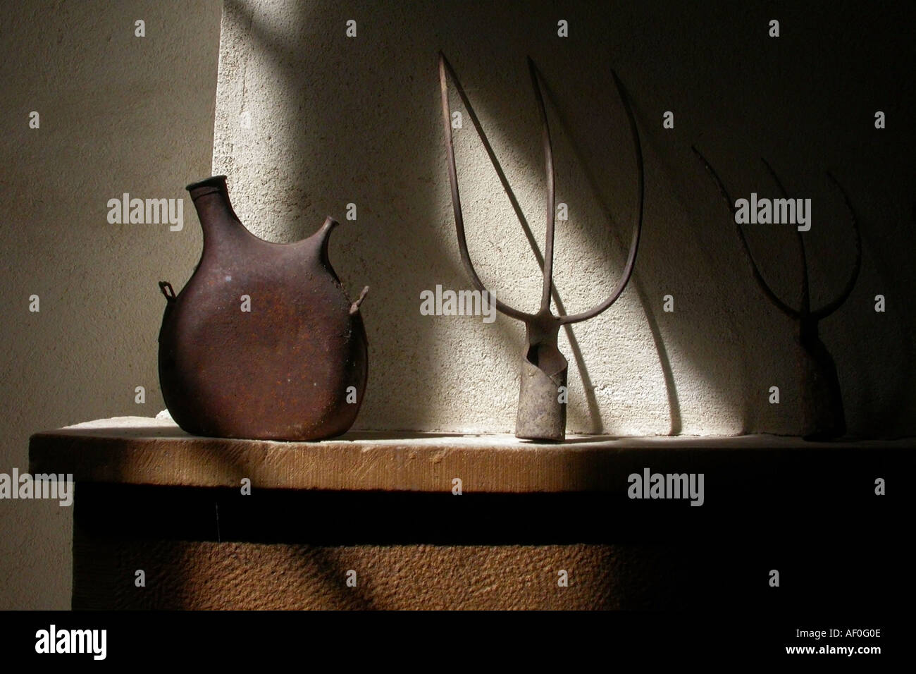 Still life with military canteen France with sunlight on a smoke