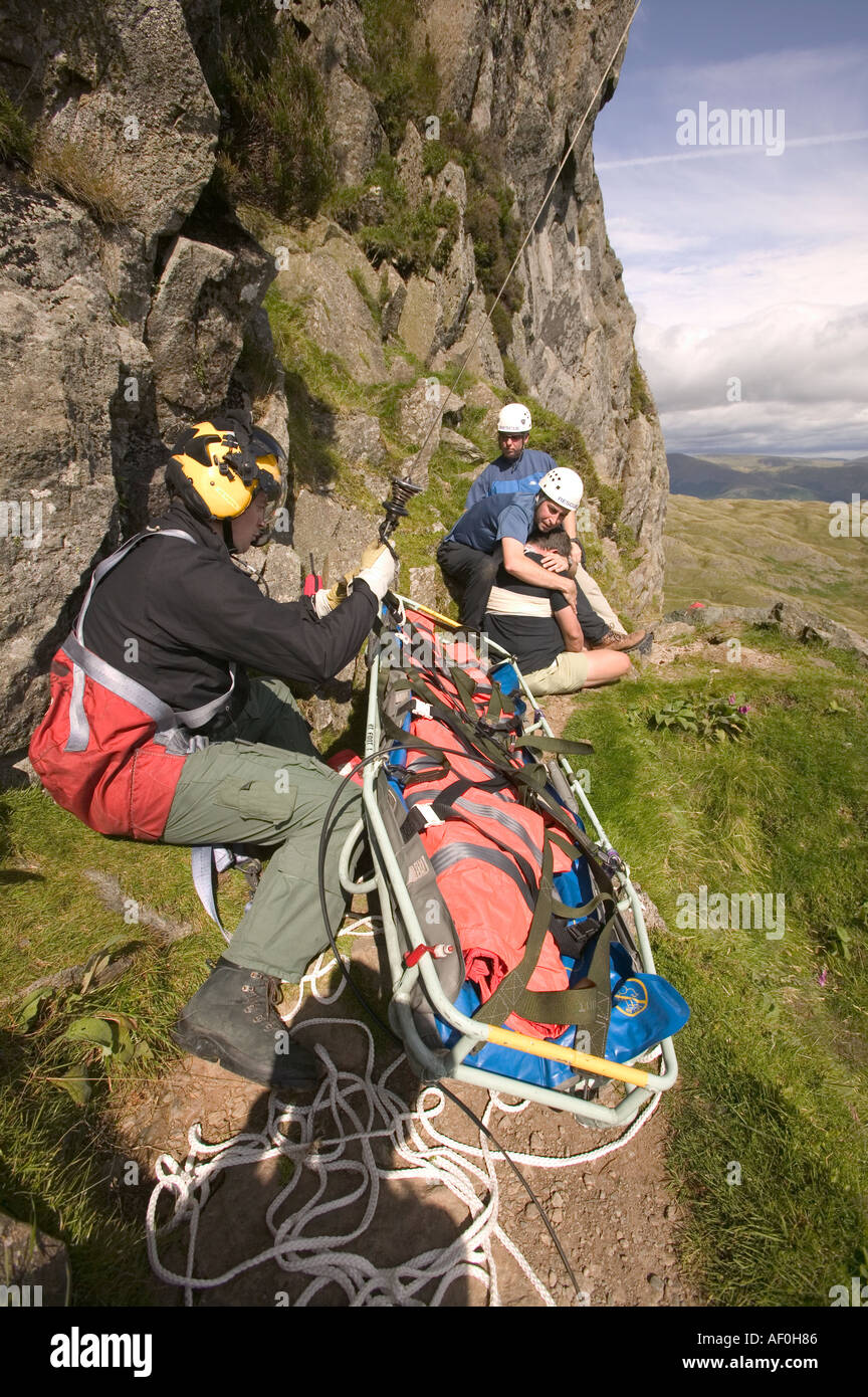 an RAF Sea King helicopter lowers a stretcher on to Jacks Rake Pavey ...
