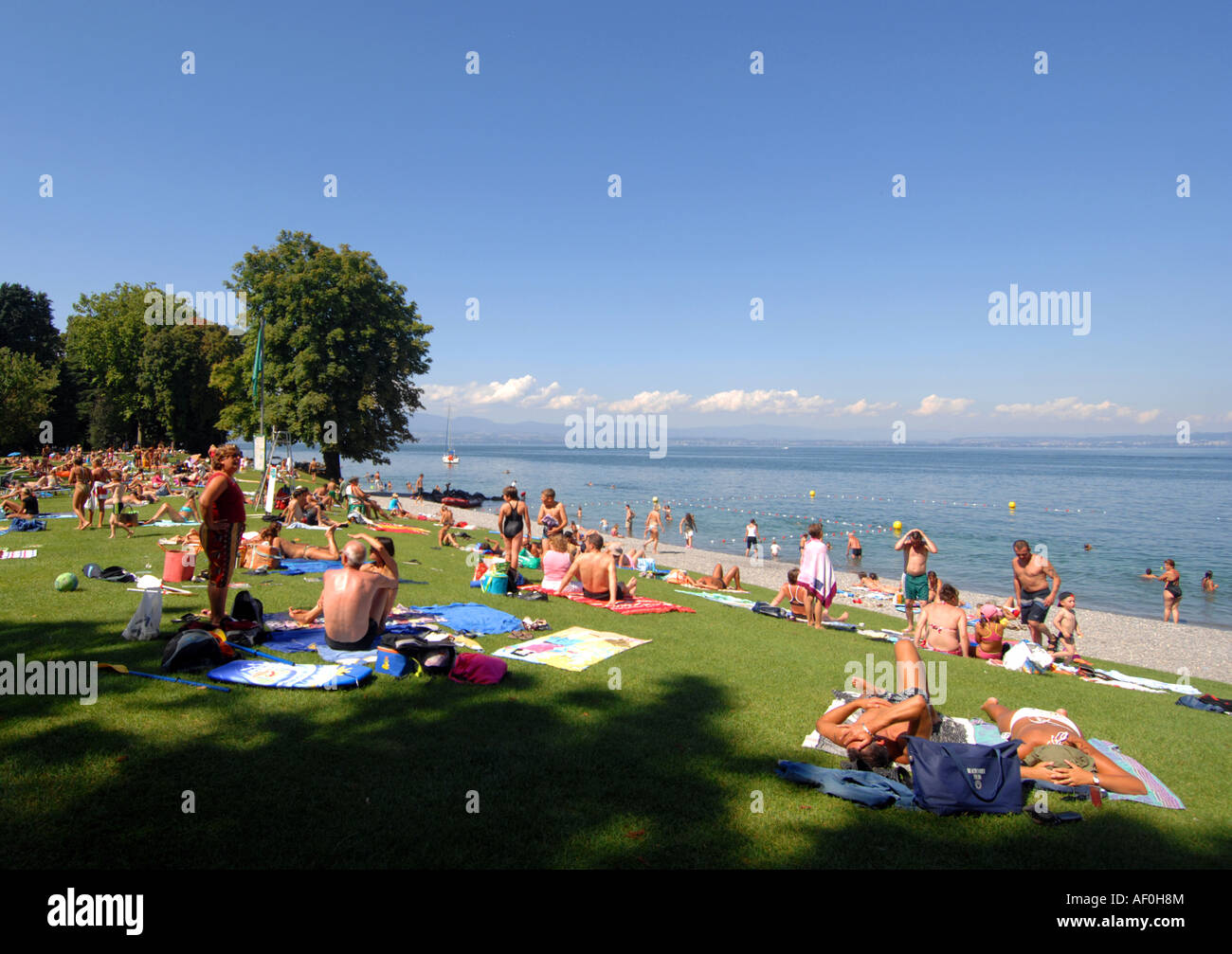 Amphion Beach, by Lake Geneva, Lac Leman, Evian France Stock Photo