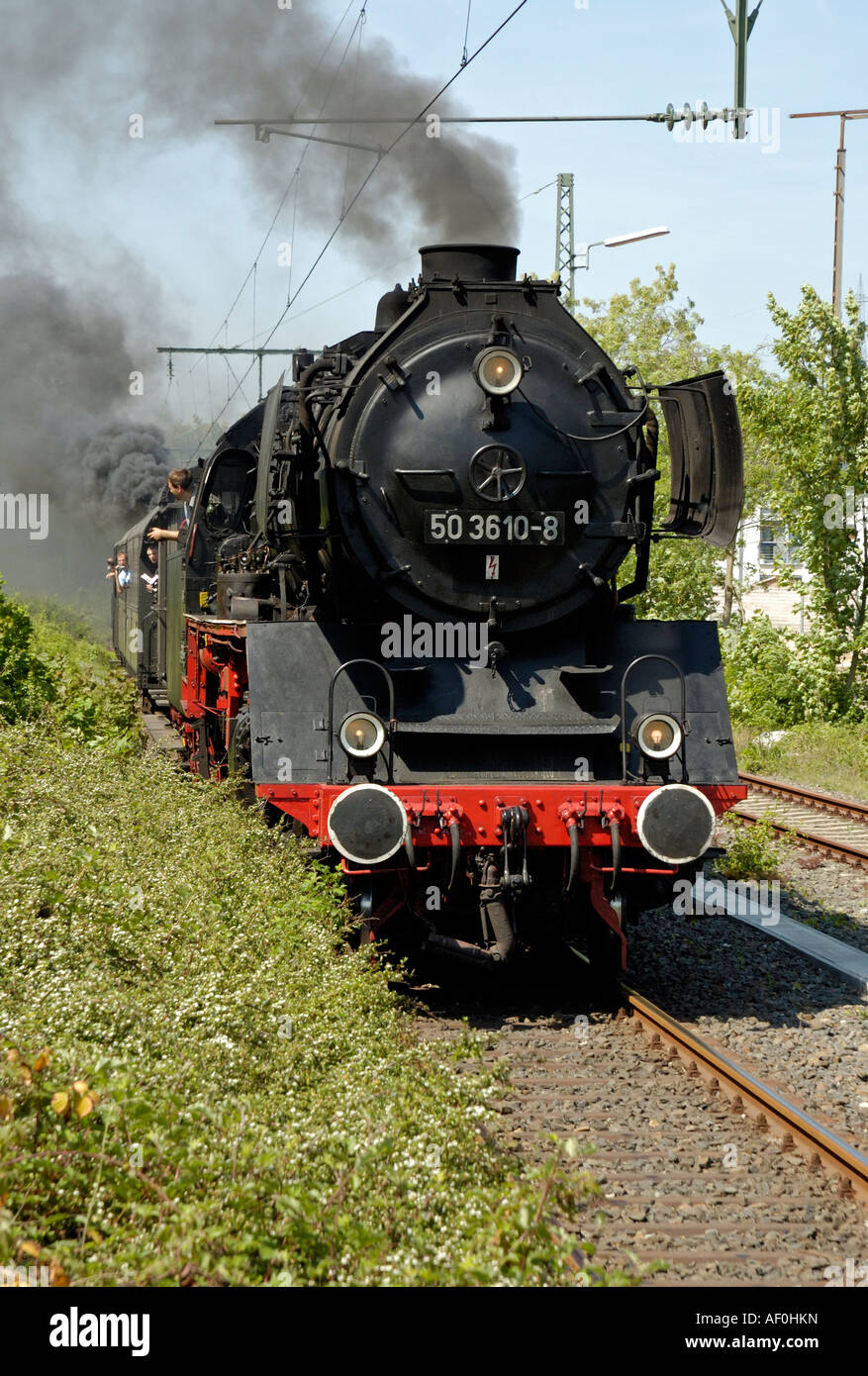 Steam locomotive on a push-pull shuttle train at Bochum-Dalhausen, Germany. Stock Photo