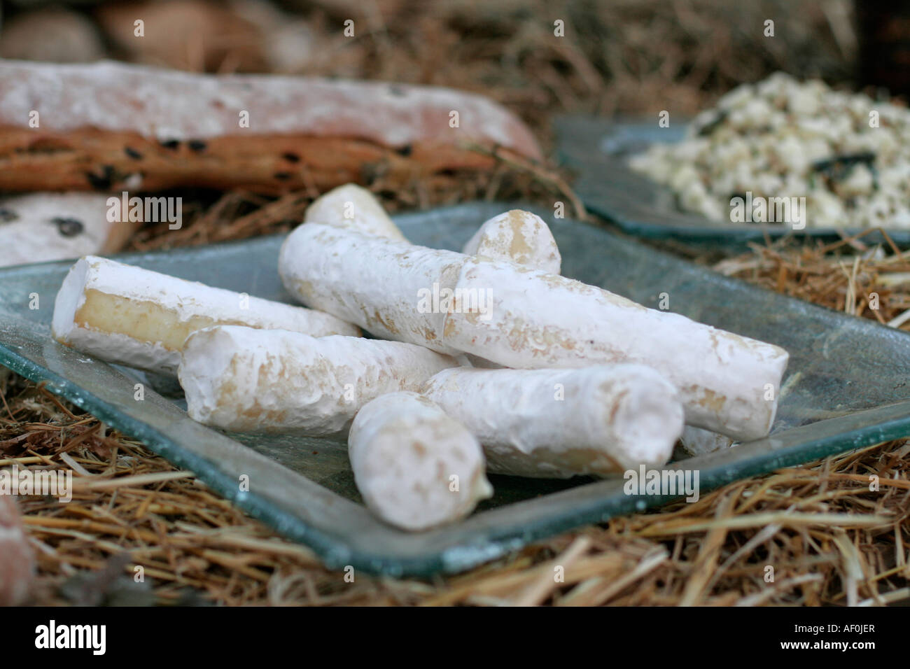 bread and cheese display on straw Stock Photo - Alamy