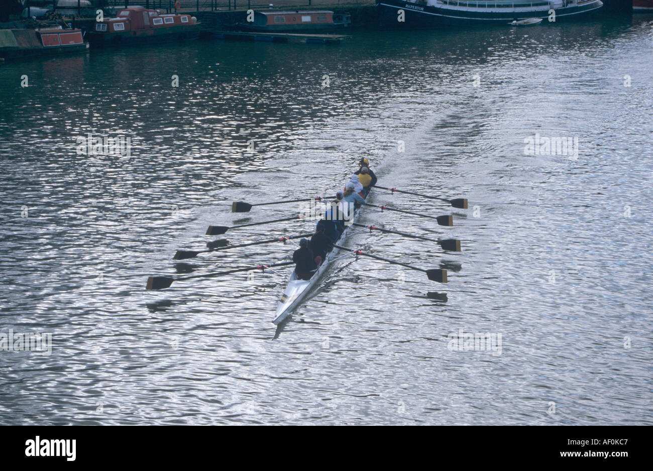 Rower's team rowing down the Avon river Bristol Stock Photo Alamy