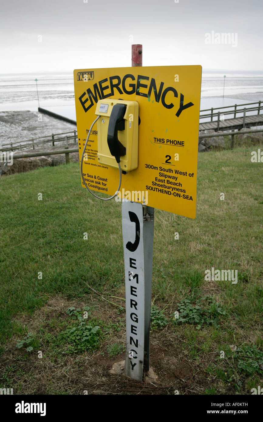 Emergency phone, Shoeburyness, Essex, East Anglia, England, UK Stock Photo