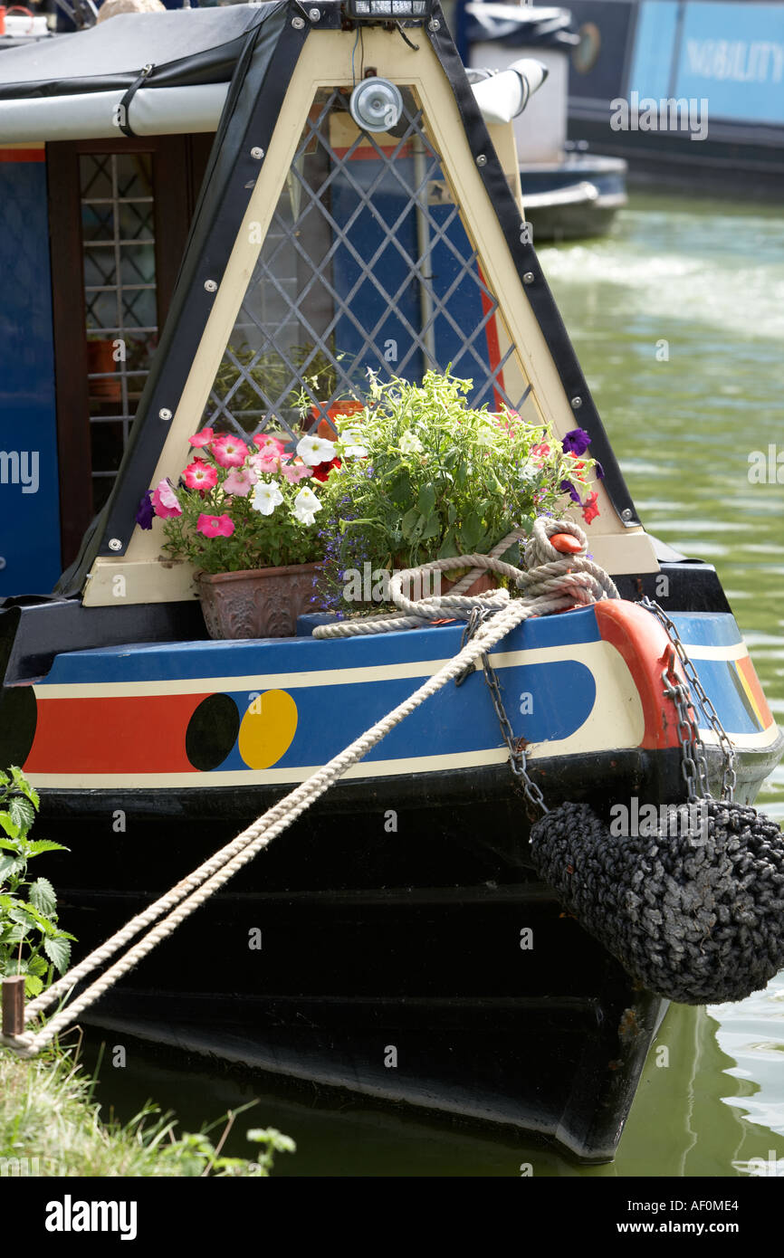 Bow of narrow boat on the Grand Union Canal Stock Photo