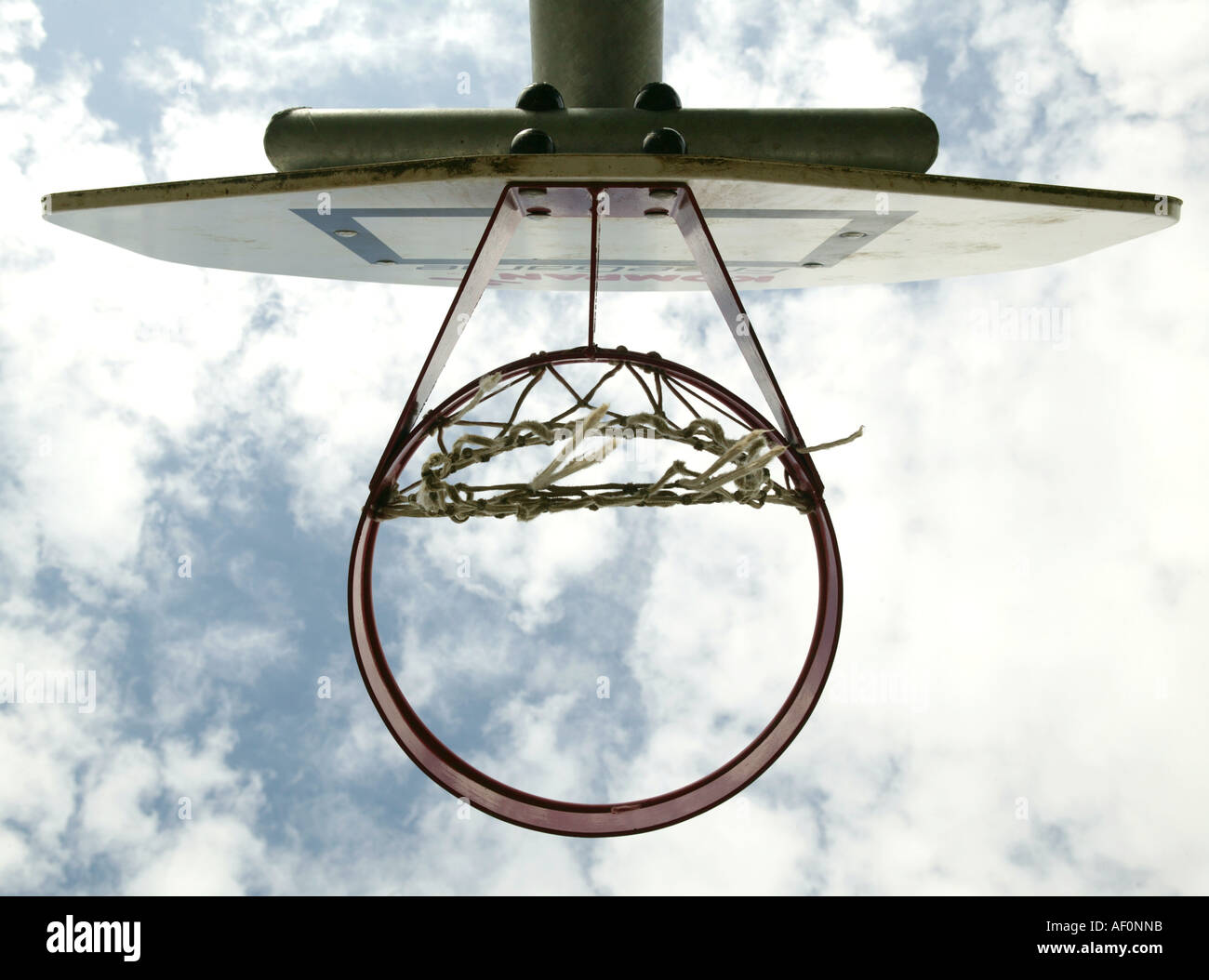 Detail of the bottom of a basketball target net in a childrens play