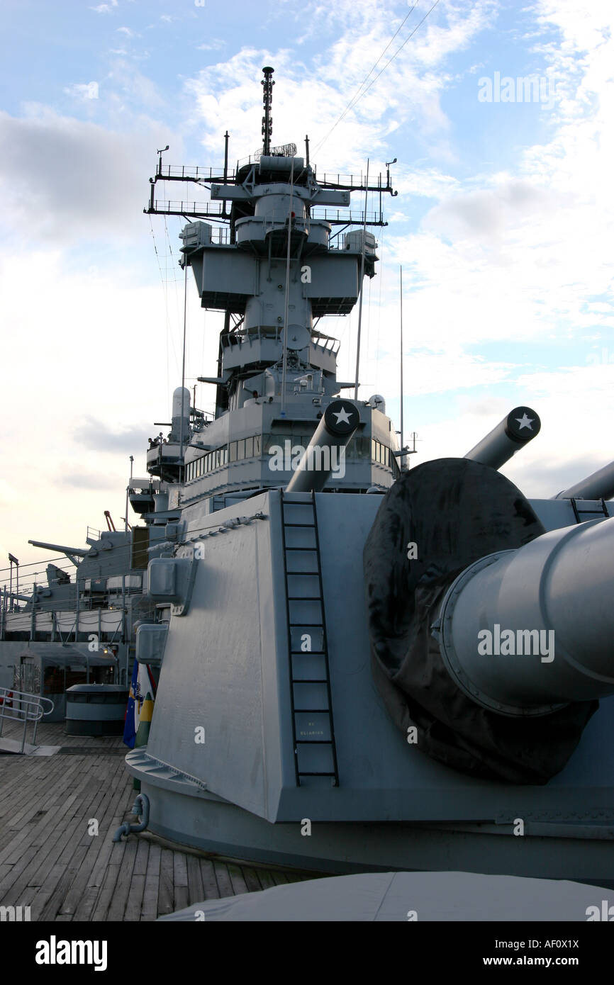 USS New Jersey Museum, view from the main tower and cannons. Stock Photo