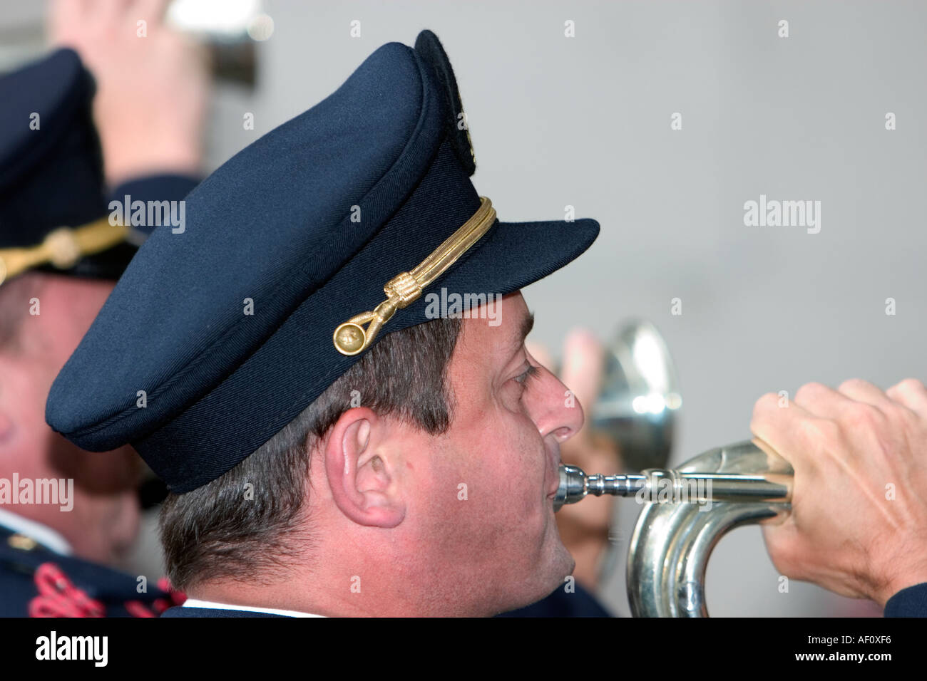 Buglers of the Last Post Association perform nightly tribute to dead of WW1 with no known grave underneath the Menin Gate Ypres Stock Photo