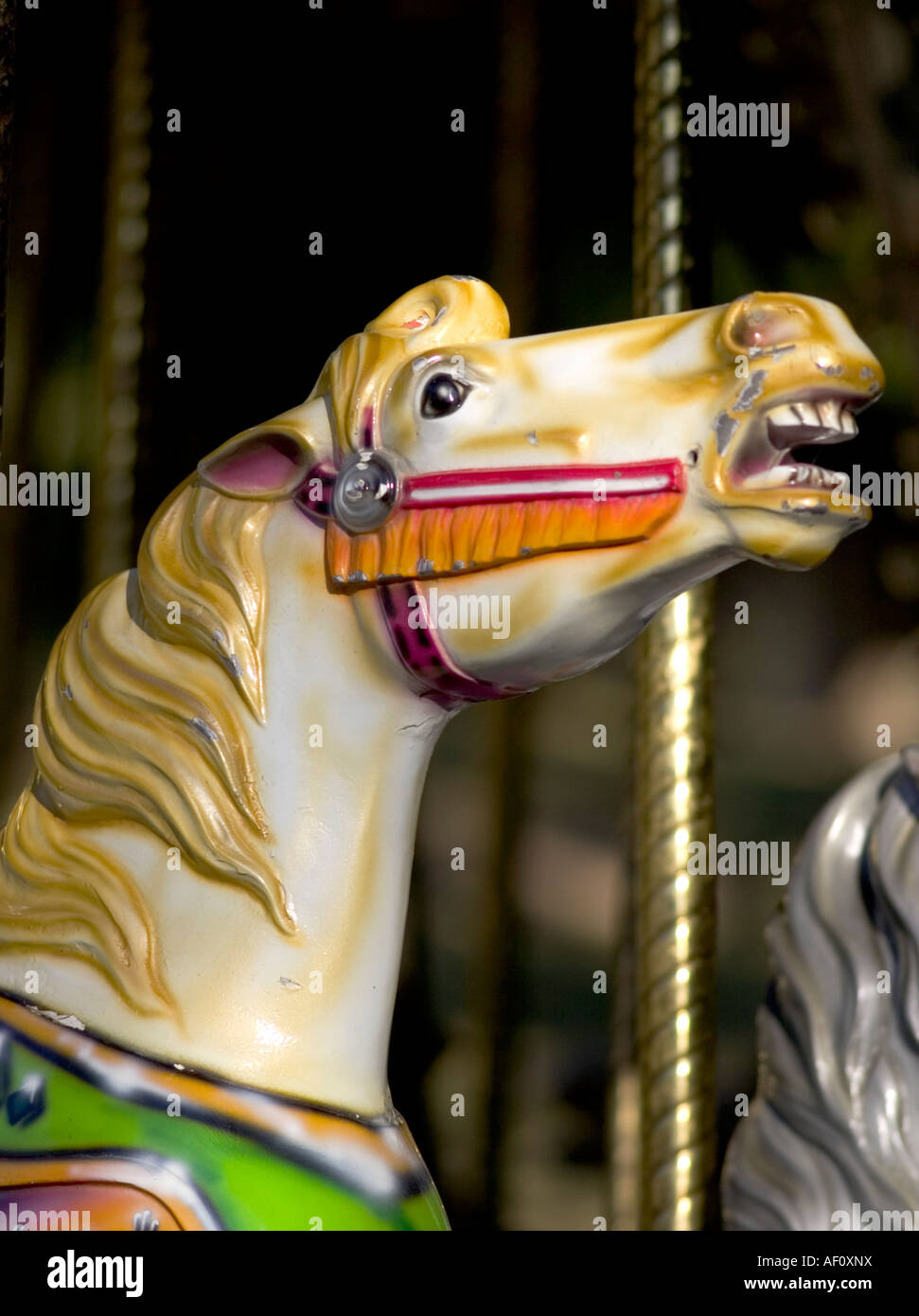 Brightly painted carousel horse. Stock Photo