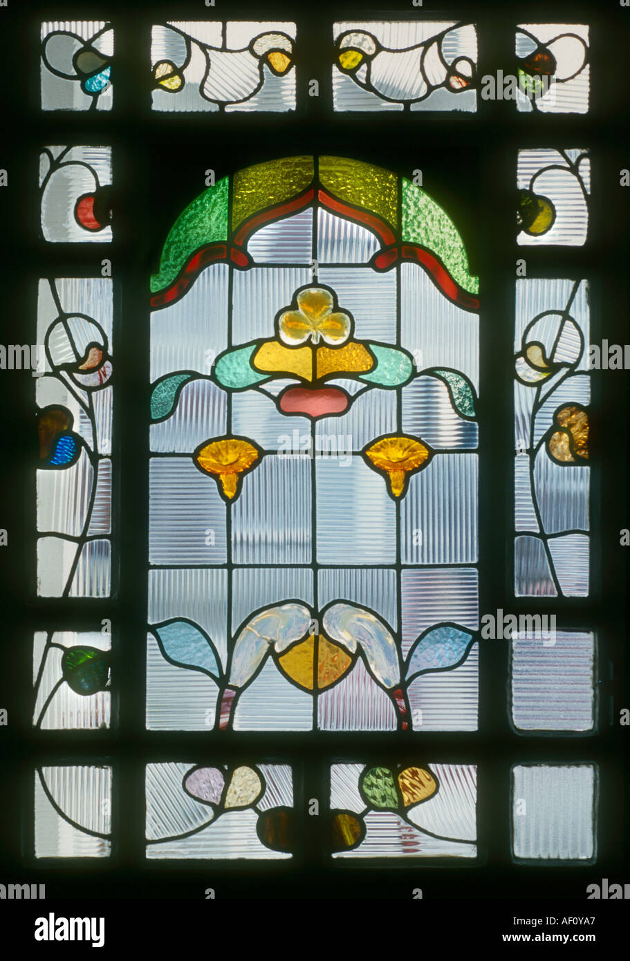 Decorative Stained Glass in the Art Nouveau style British Housing London Stock Photo