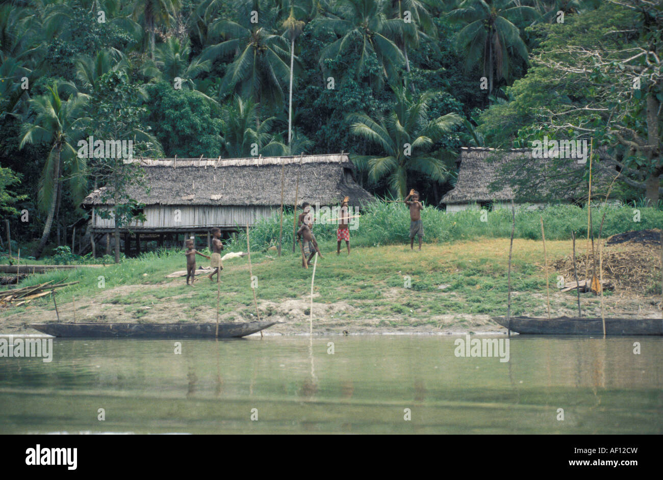Village along the Sepik River Papua New Guinea Stock Photo
