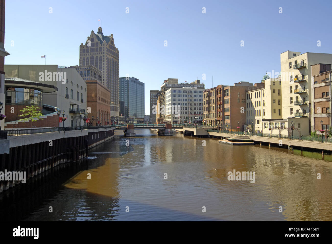 Downtown Milwaukee split in half by the Milwaukee River Wisconsin WI