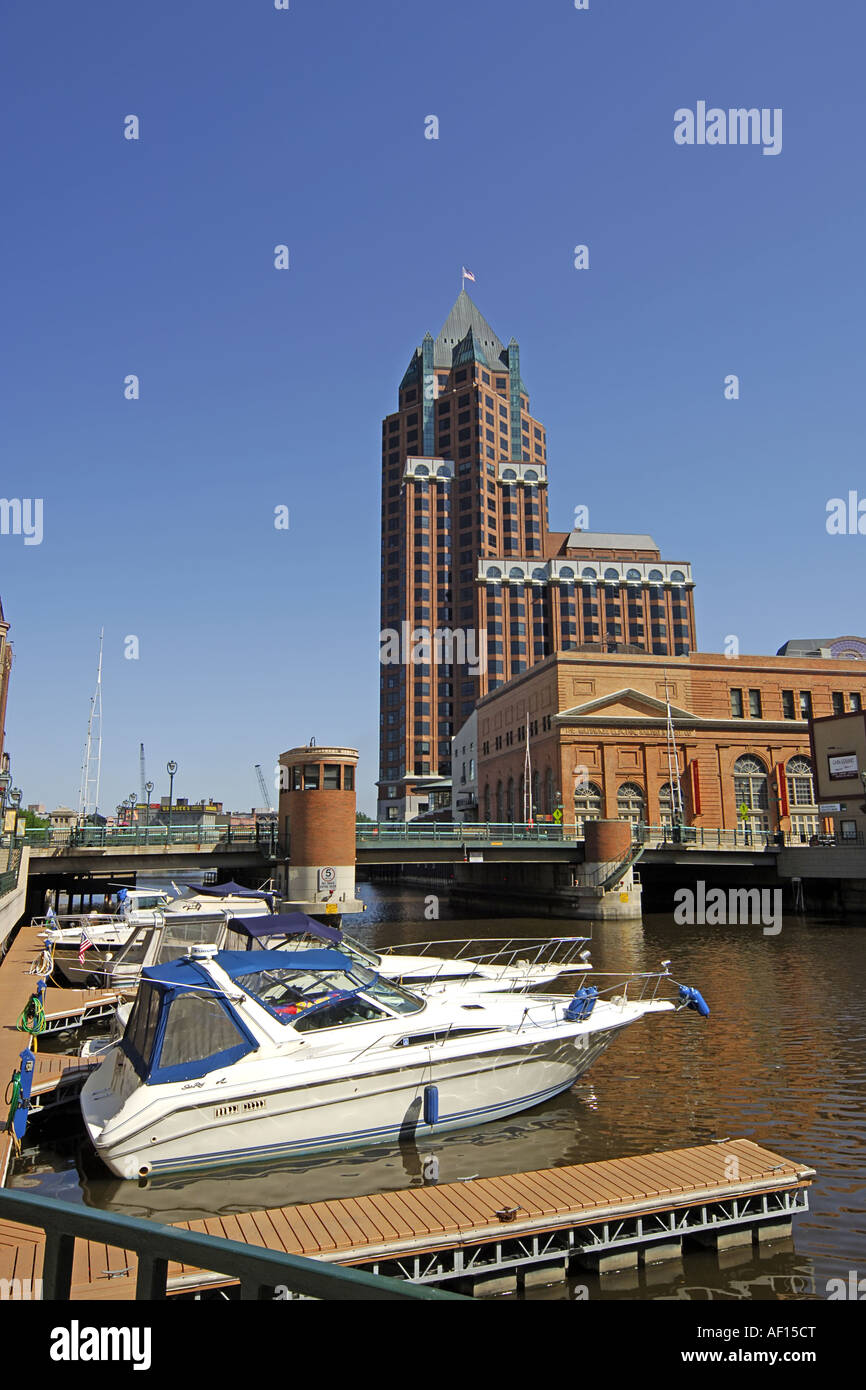 Downtown Milwaukee split in half by the Milwaukee River Wisconsin WI
