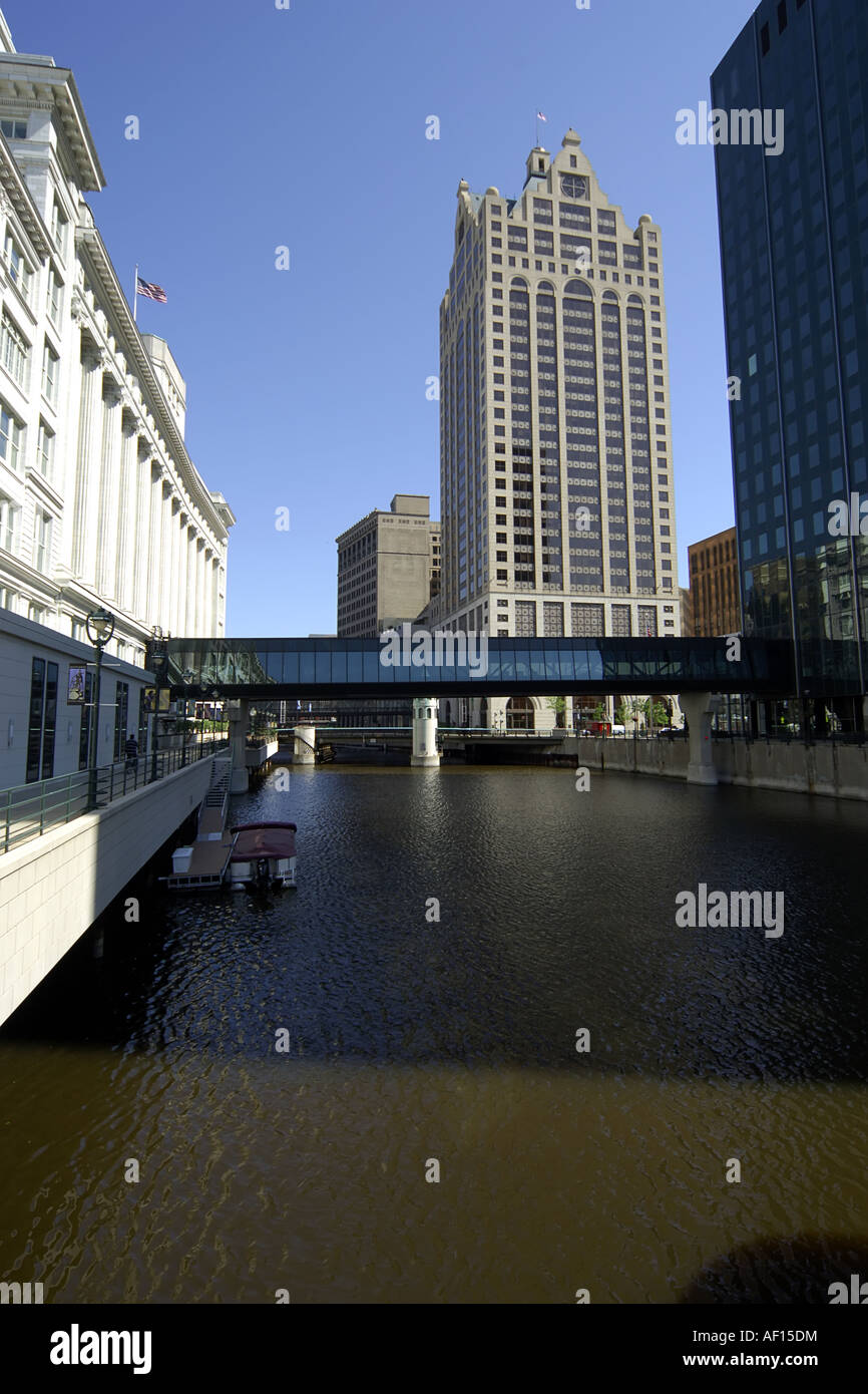 Downtown Milwaukee split in half by the Milwaukee River Wisconsin WI