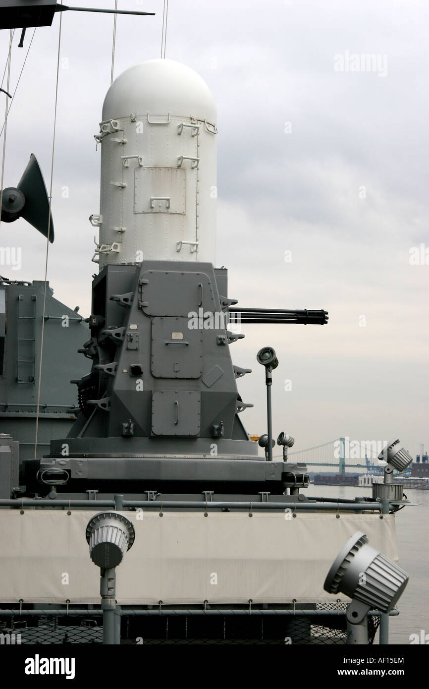 USS New Jersey BB 62 is one of the four battleships of the Iowa class view from of the Phalanx gun tower cannons Stock Photo