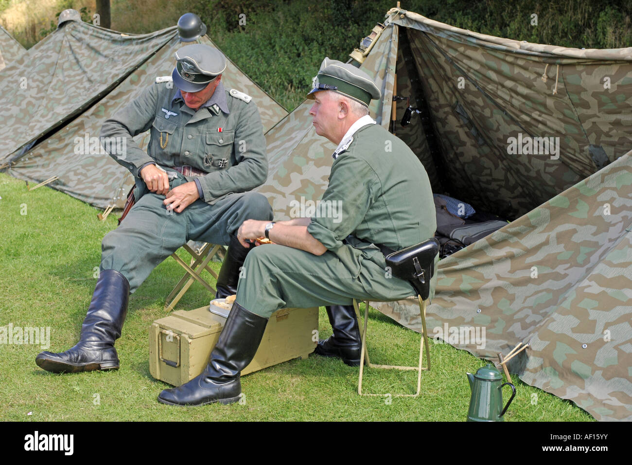 Men in a re enactment group dressed as German Army Infantry soldiers Stock Photo