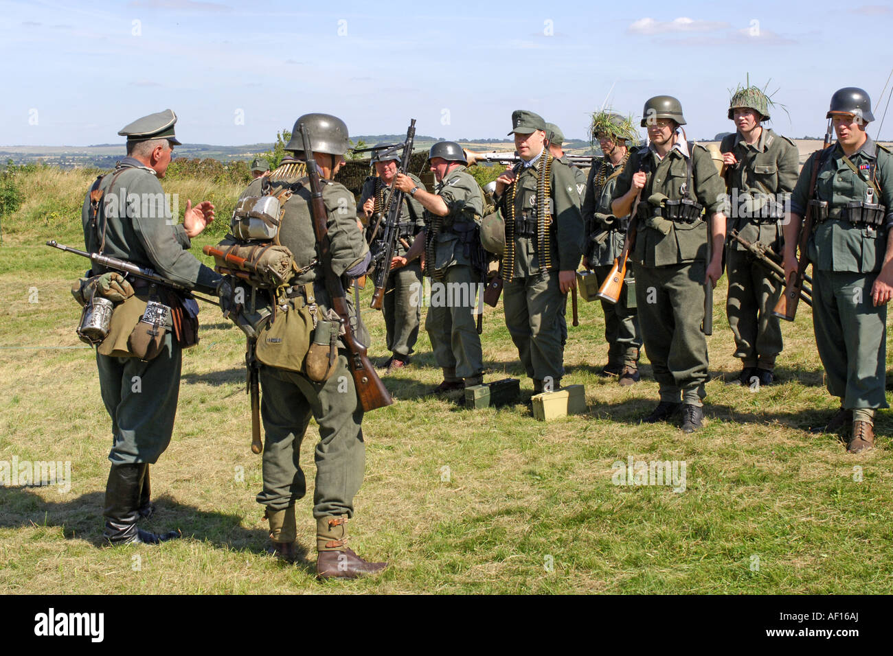 Men in a re enactment group dressed as German Army Infantry soldiers Stock Photo