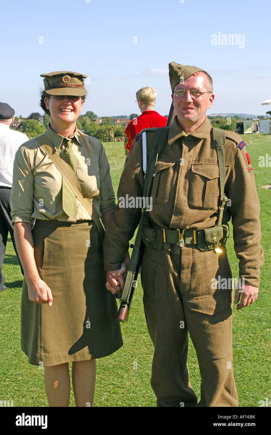 Man and wife team dressed in WW2 British Army clothes Stock Photo - Alamy