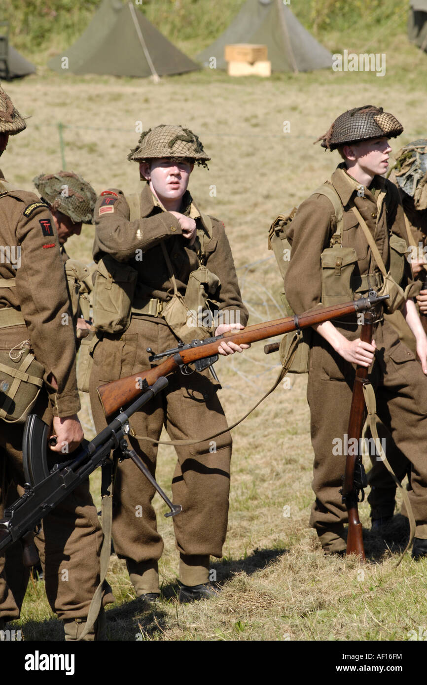 Men in a re enactment group dressed as British Army Infantry soldiers ...