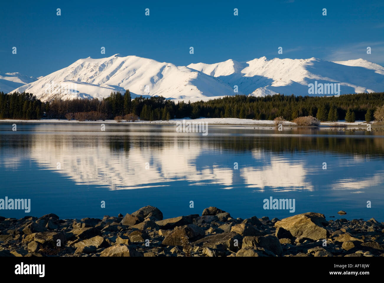 Reflection on Lake Tekapo, South Island, New Zealand Stock Photo - Alamy