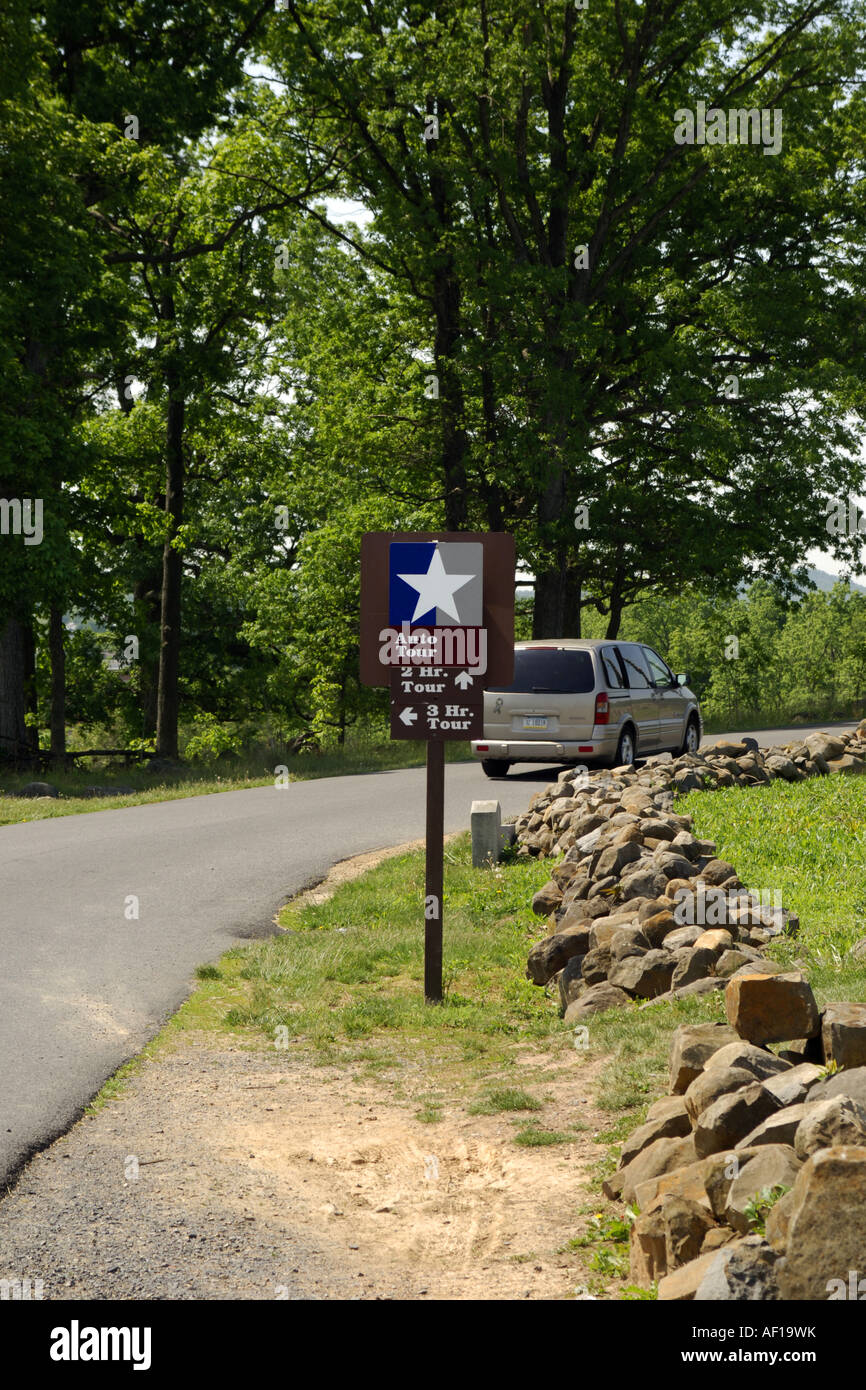 Auto tour battlefield route sign in Gettysburg Pennsylvania PA Stock
