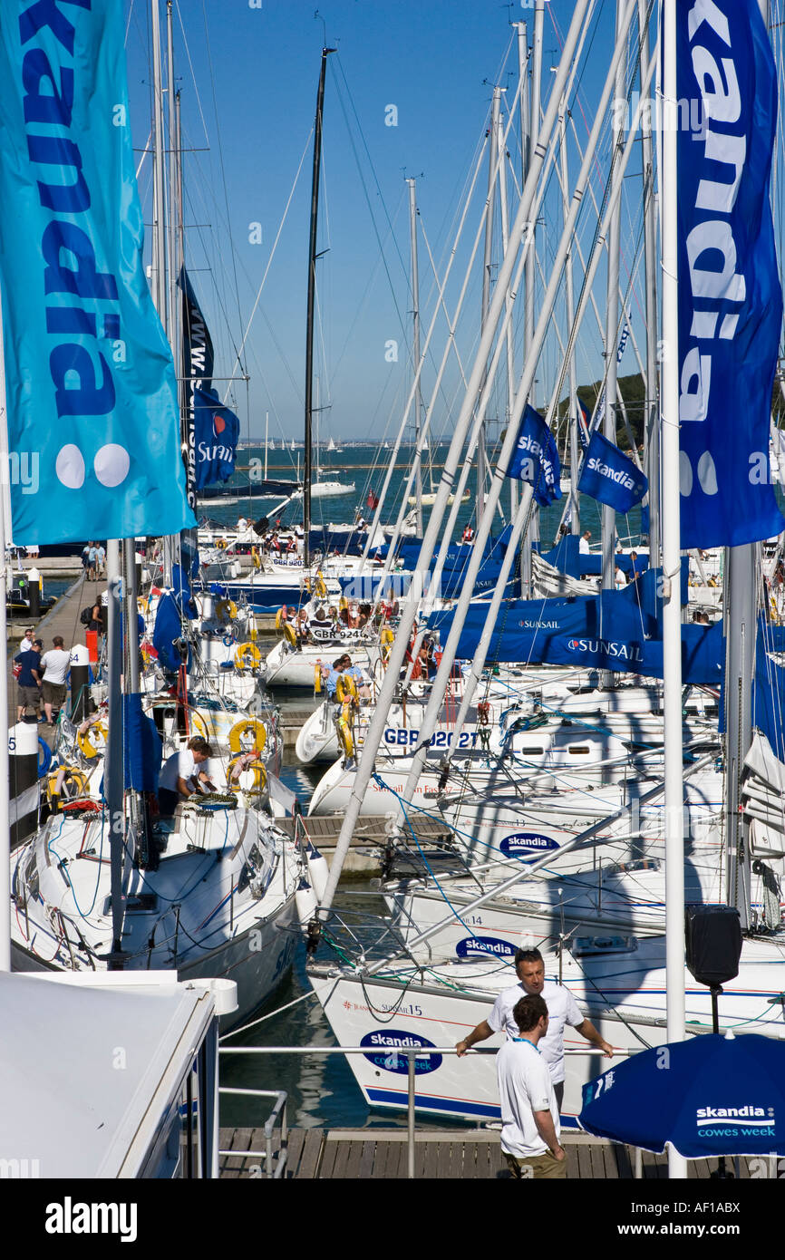 Charter sunsail yachts on dock during Cowes Week 2007 Isle of Wight Hampshire England Stock Photo