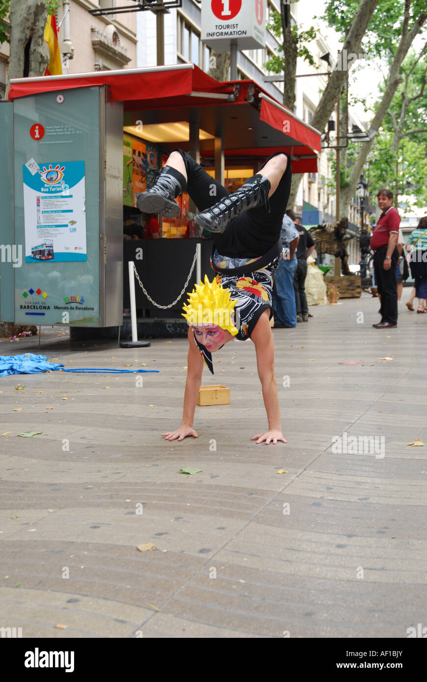 Mime artist performing her routine on Ramblas Barcelona Spain Stock Photo