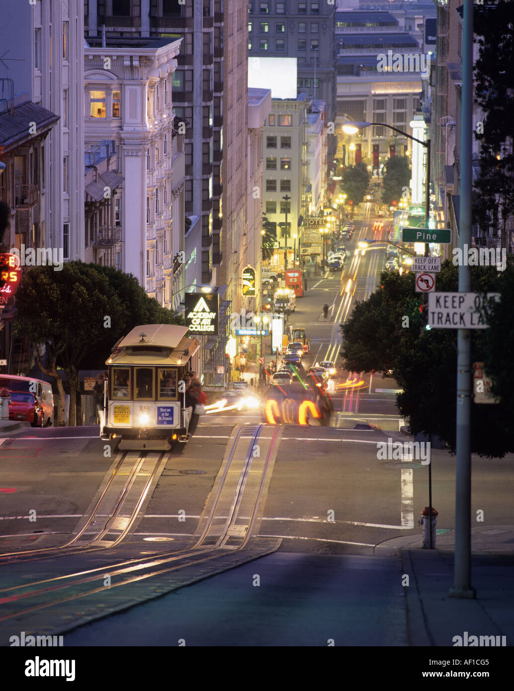 San Francisco, tram at night, California, USA Stock Photo