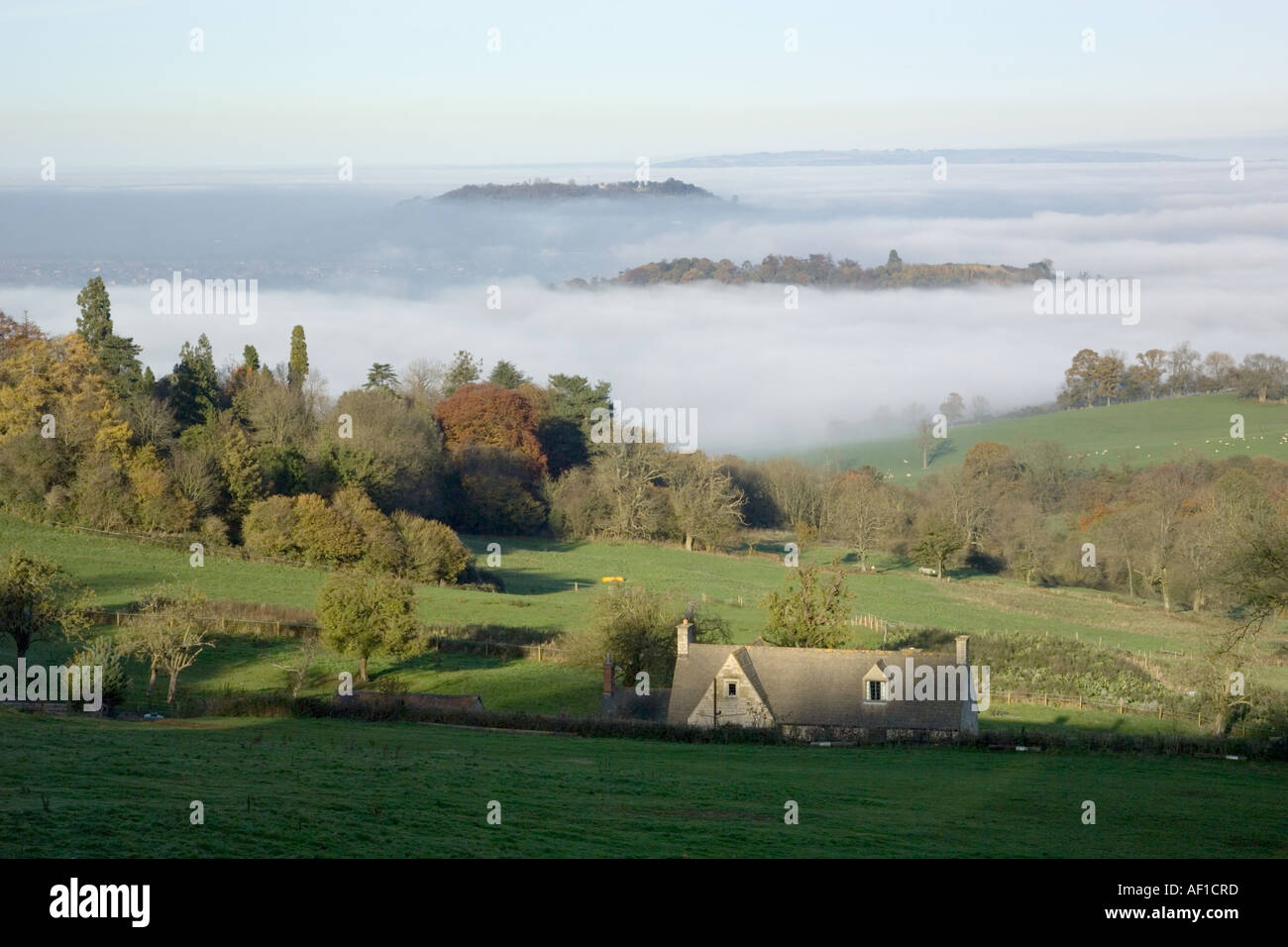 Churchdown Hill just visible above the autumn mist receding from the