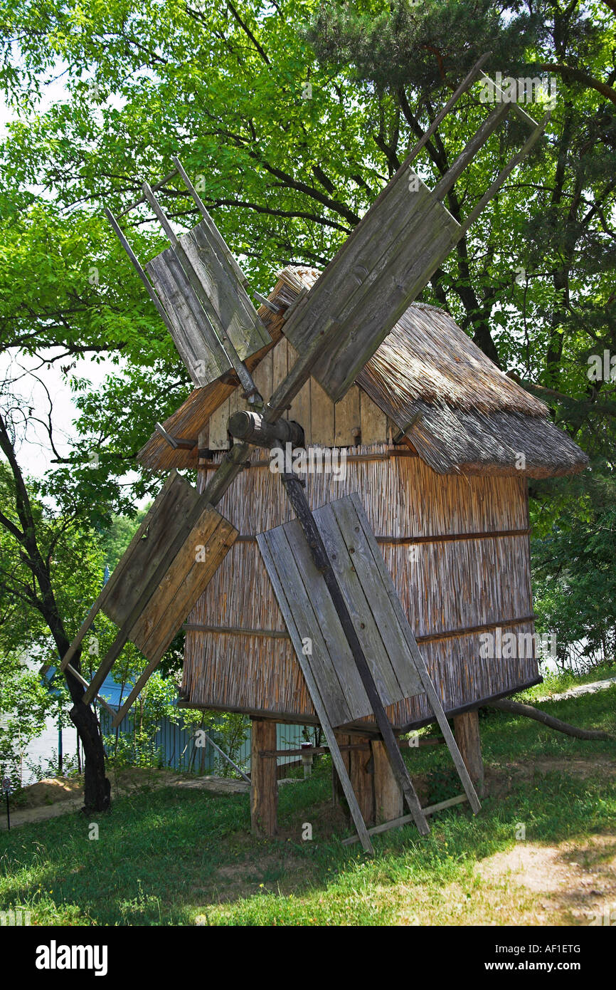 Windmill, Muzeul National al Satului Dimitrie Gusti, Ethnographic Village Museum, Bucharest, Romania Stock Photo